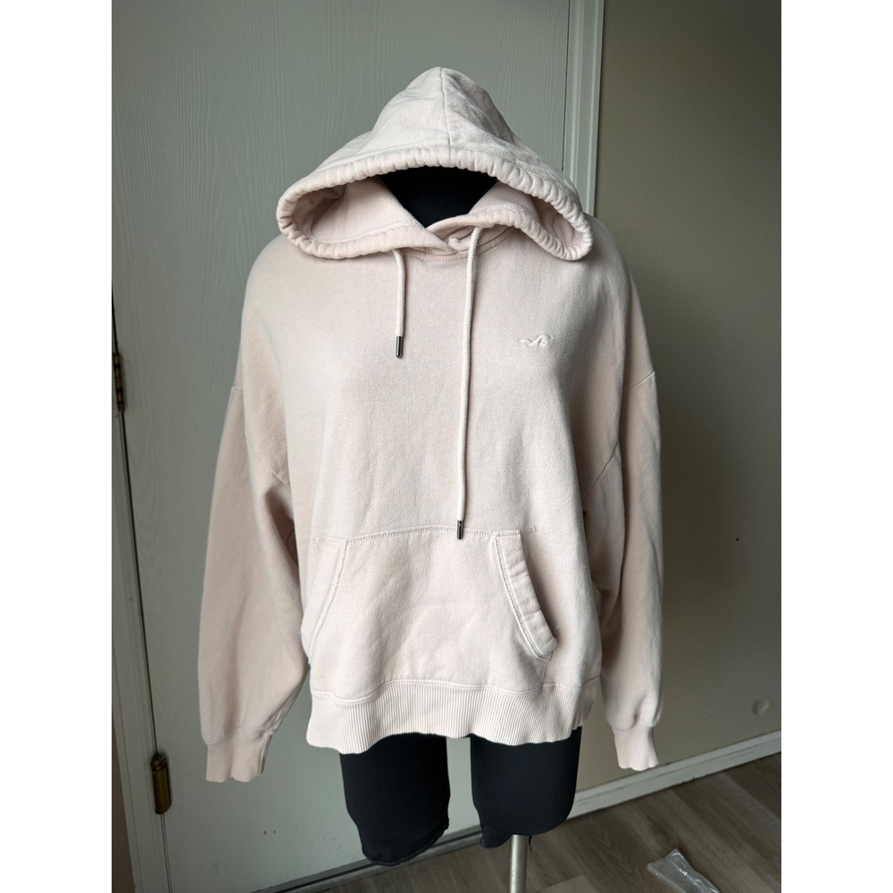 Hollister California Womens beige Fleece Pullover Hoodie Sweatshirt Large